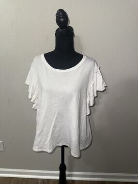 Shoe Fly White Ruffle Flutter Sleeve Top Large Cottagecore Boho Romantic Tee